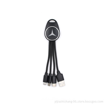 Yijiashishang 2020 New Universal Private Design 3 in 1 Charger cable With Light Up Logo OEM Shine Logo For Micro USB,iOS 8pin and USB-C